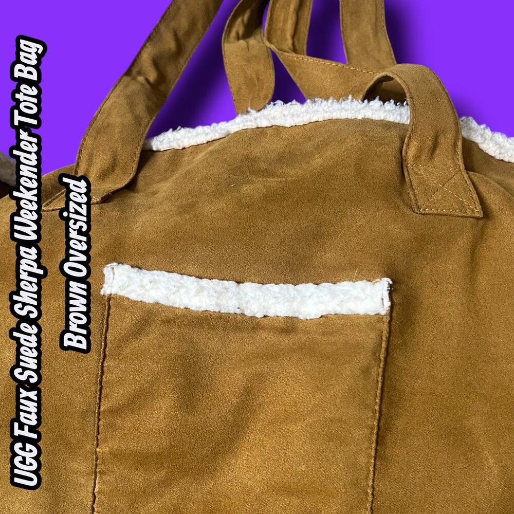 Preowned UGG Faux Suede Sherpa Weekender Tote Bag Brown Oversized - Picture 3 of 12